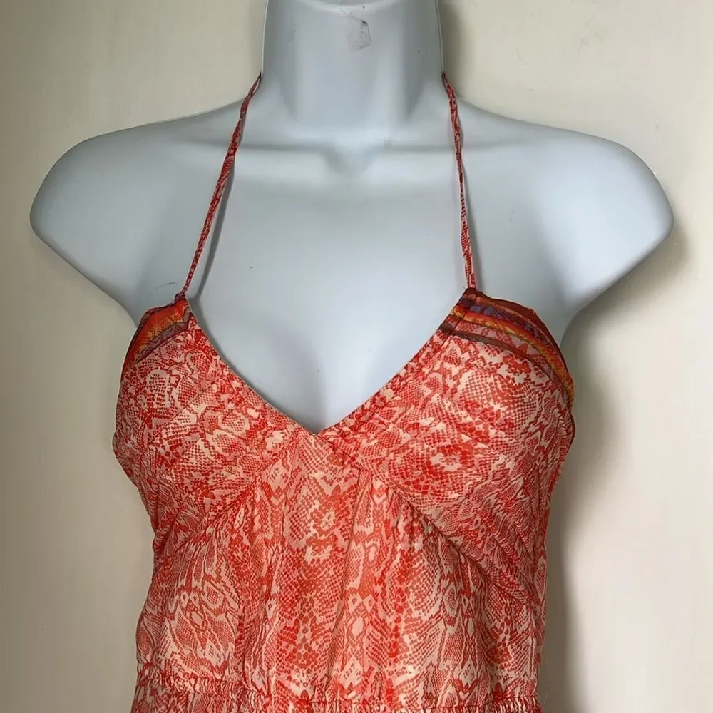 Twelfth Fifth Street Cynthia Vincent Sheer 100% Silk Orange Sleeveless Dress 6